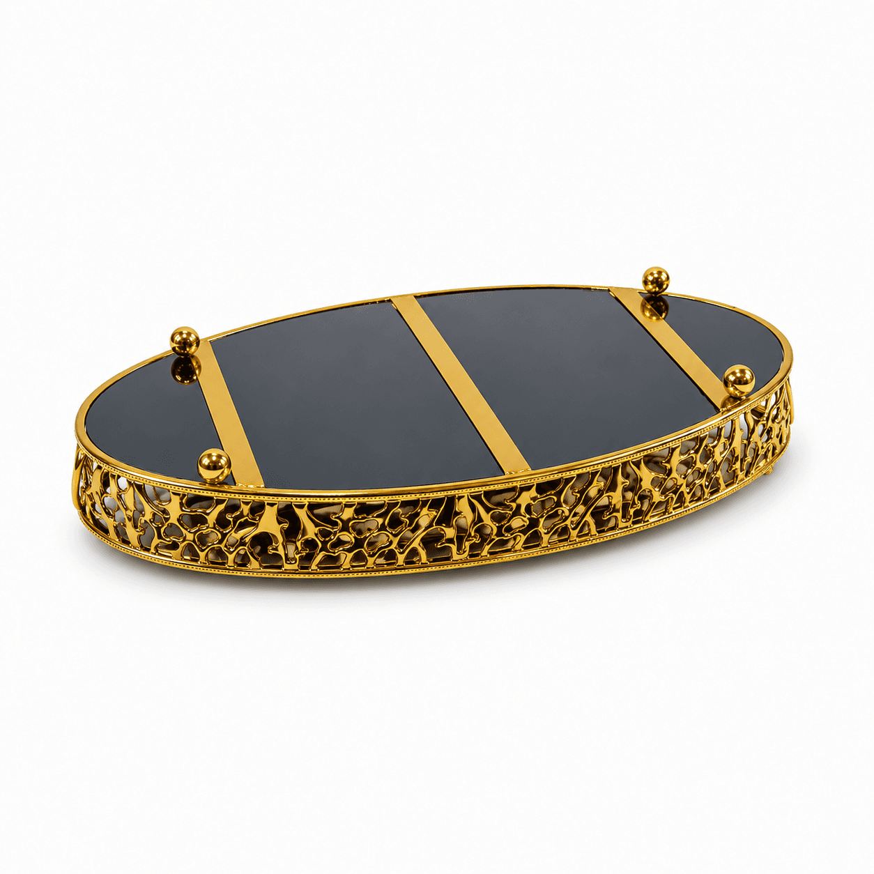 Set de plateaux décoratifs dorés avec miroir