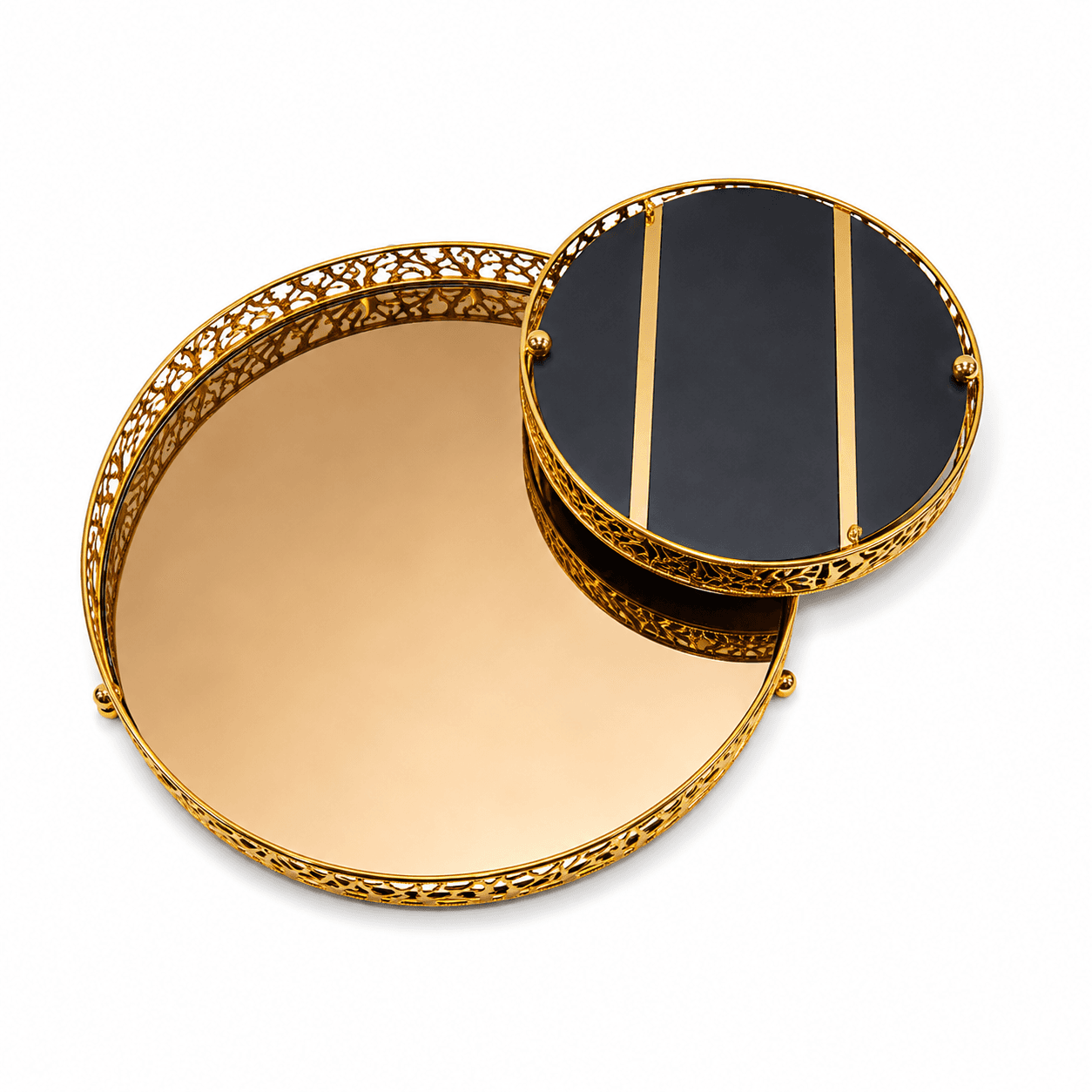 Set de plateaux décoratifs dorés avec miroir