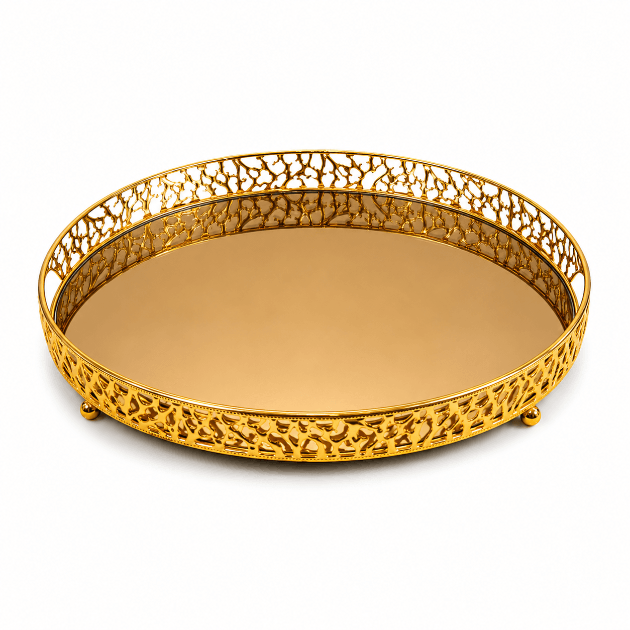 Set de plateaux décoratifs dorés avec miroir